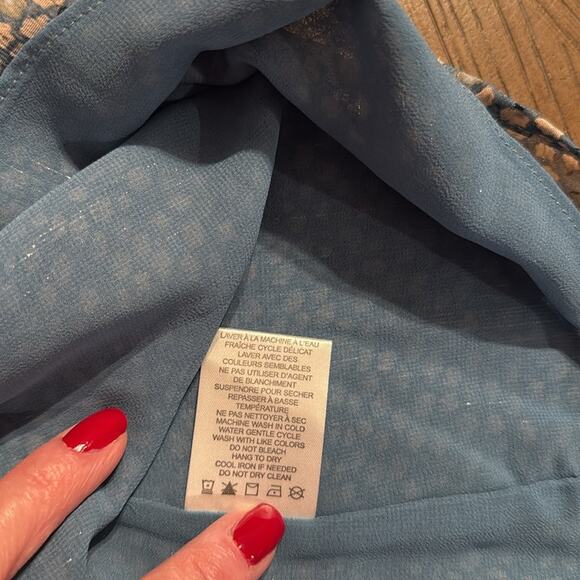 Eliane Rose Blue Floral Metallic Thread Ruffle Blouse NWT L Boho Cottagecore - Picture 8 of 8